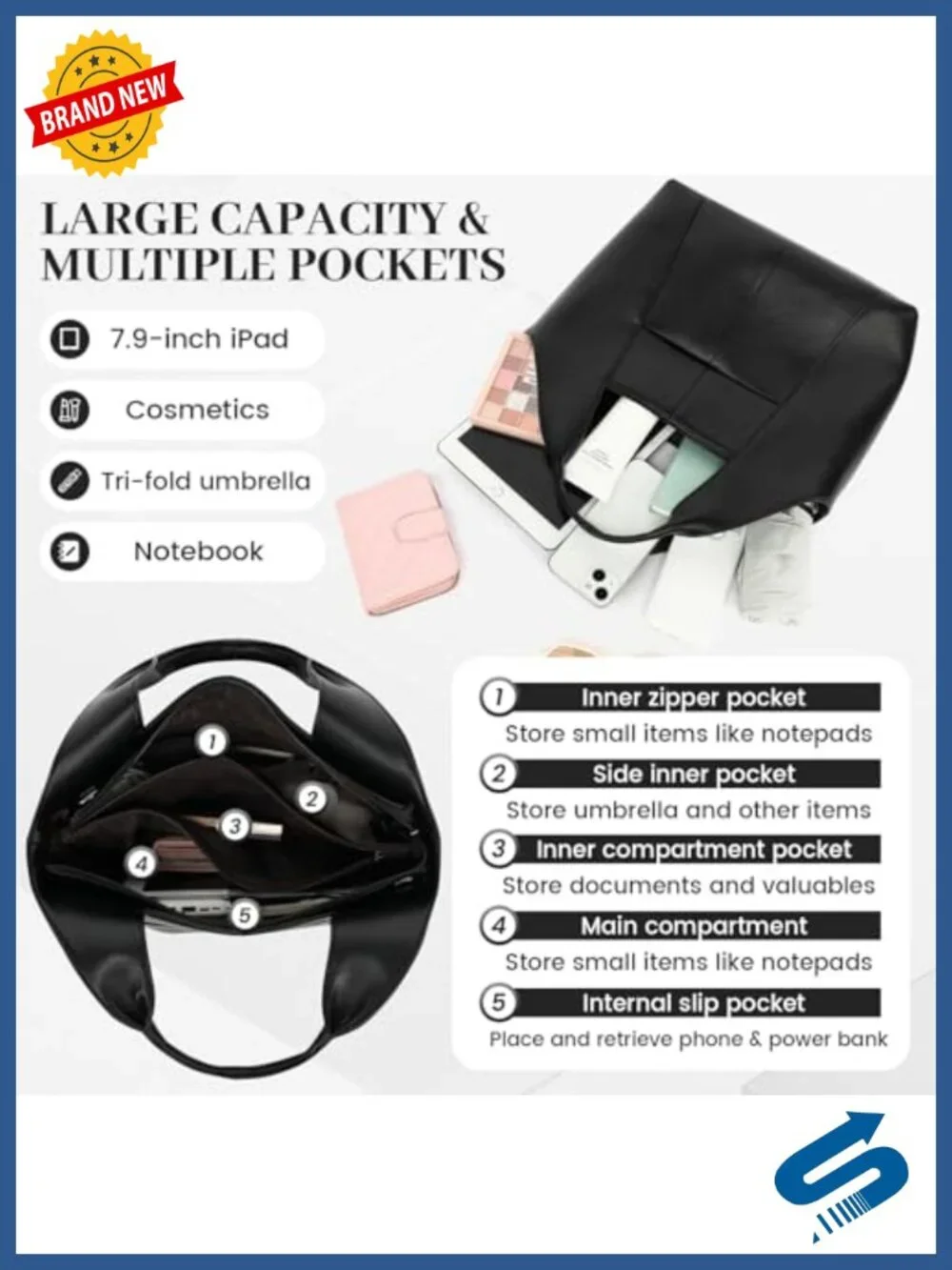 Women's Medium Satchel Handbag Vegan Leather Hobo Crossbody Multi-Pocket